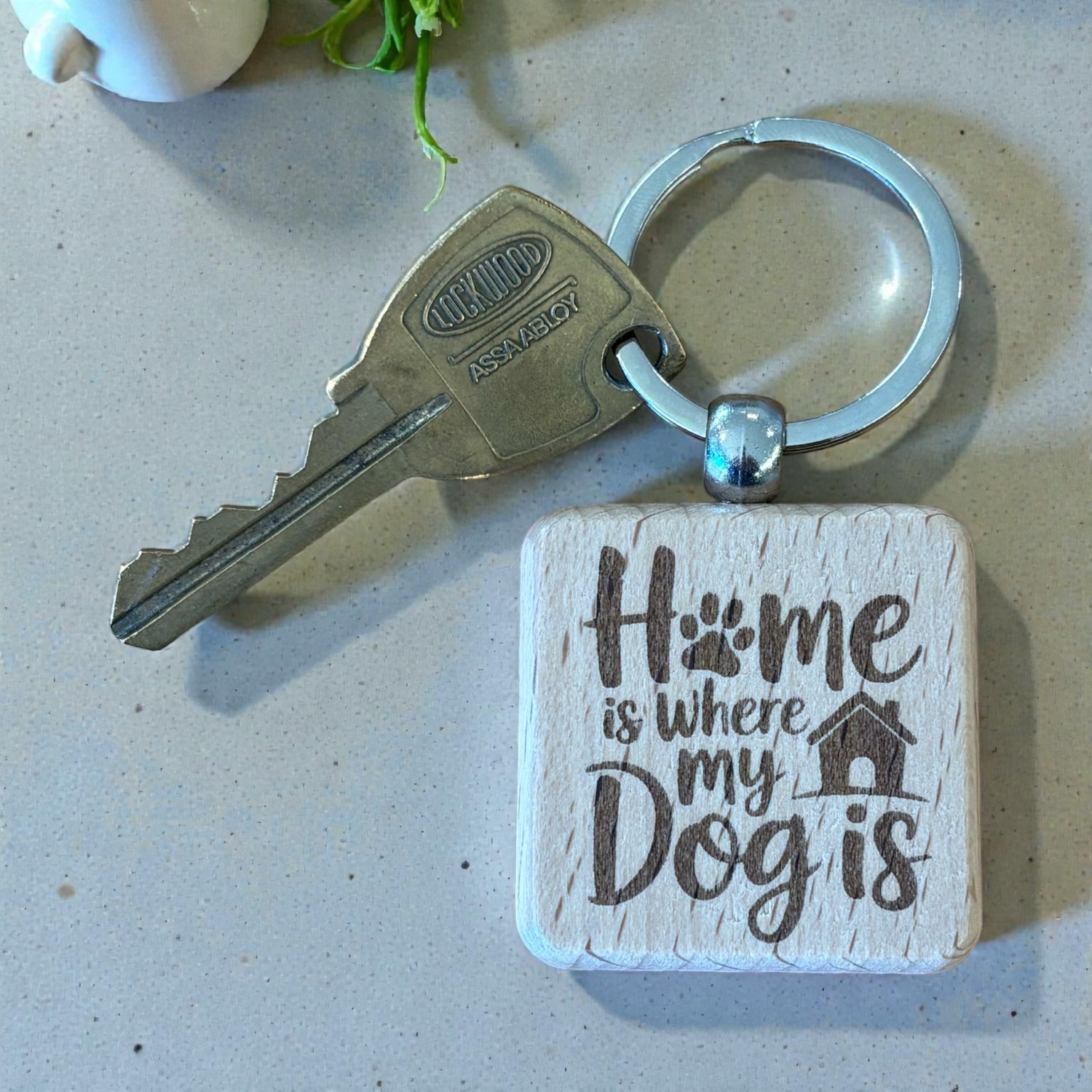 Wood Home & Dog Keyring